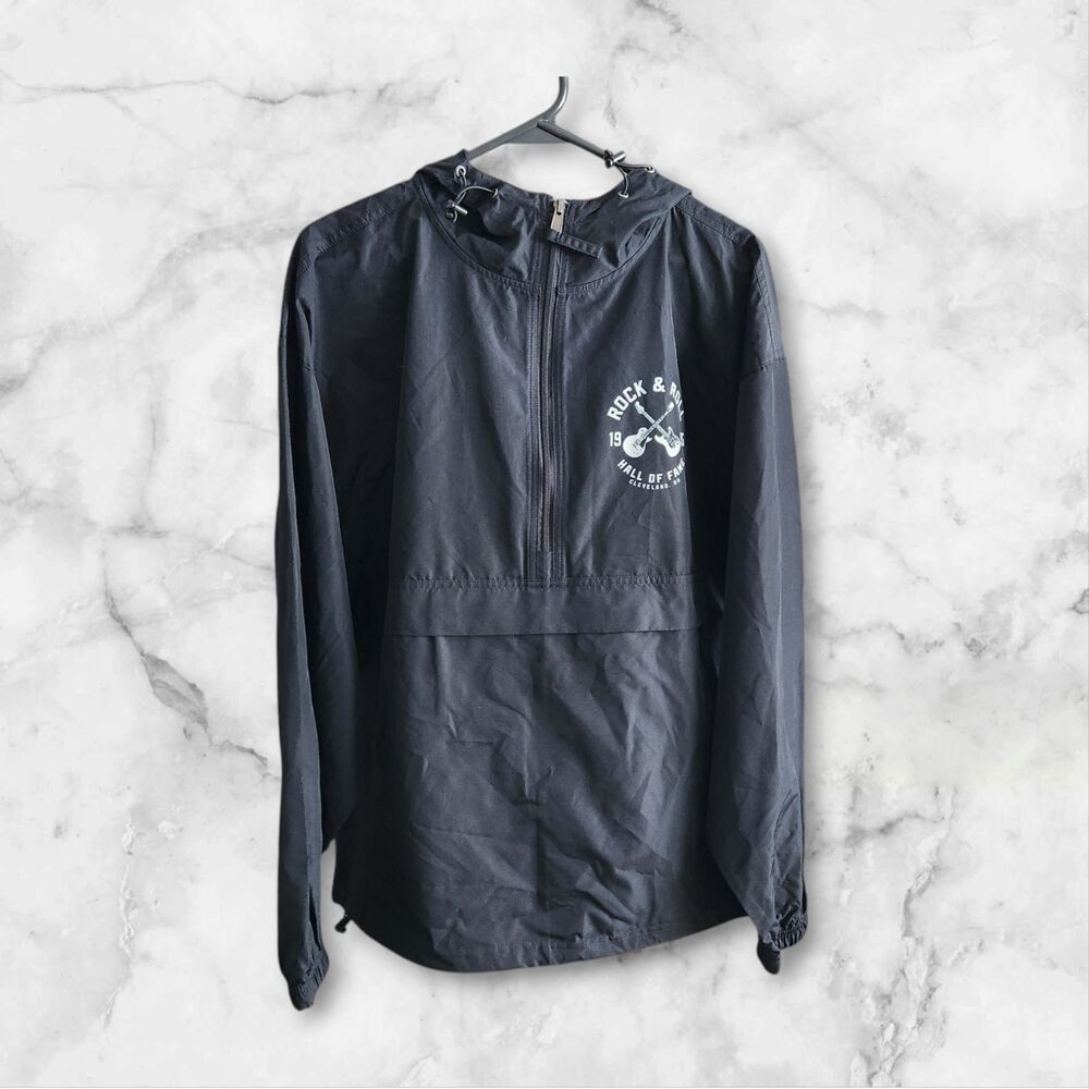 Champion Windbreaker w/ Hood Black 1995 Rock & Roll Hall of Fame Graphic Large